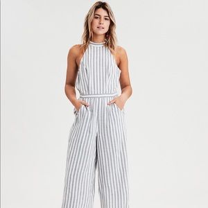 American Eagle Gray Stripe Jumpsuit XL NWT